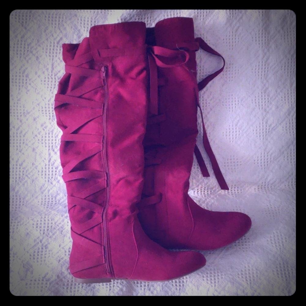 Red knee-high boots